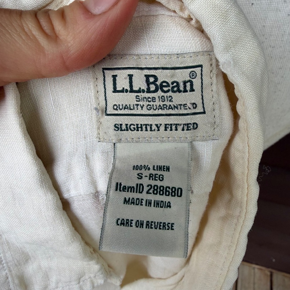 L.L. Bean Button Down Shirt Mens S Cream Linen Long Sleeve Slightly Fitted - Picture 4 of 4